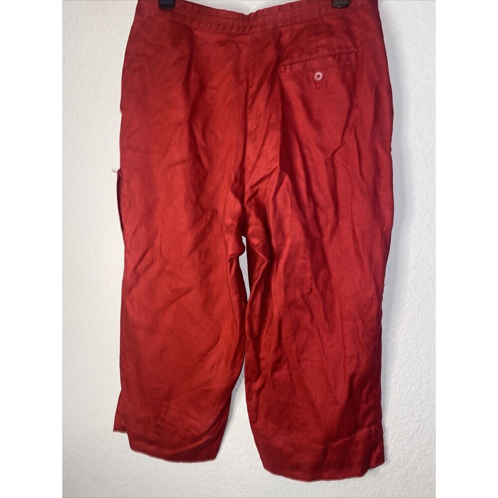 vintage Lauren Ralph linen wide leg Red Capri cargo Pants 10 holiday lagen - Picture 10 of 11